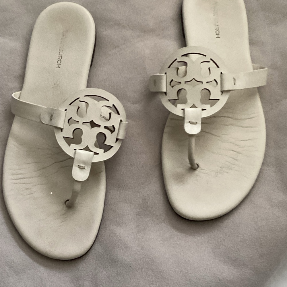 Tory Burch White Sandals slightly worn bone color